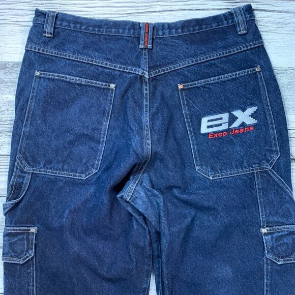 EX Exco Cargo Carpenter Jeans Vintage Y2K Baggy Wide Leg Indigo Denim - Picture 6 of 13